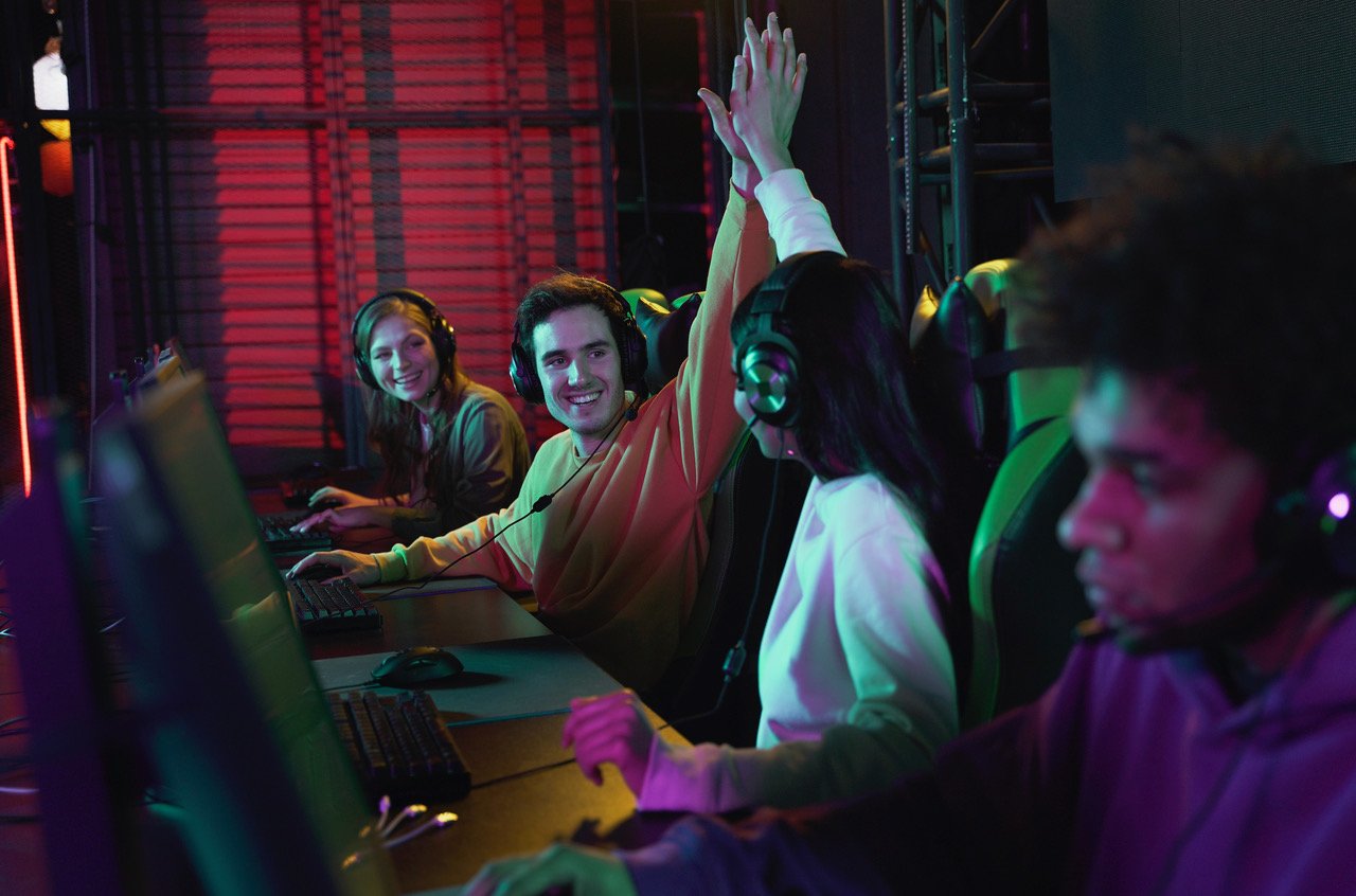 side view friends winning videogame